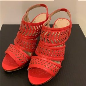 Orange leather sandals with heel
